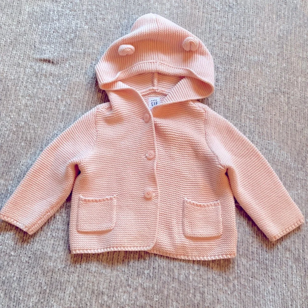 Baby‎ Gap pink knit hooded cardigan bear ears 6-12 months